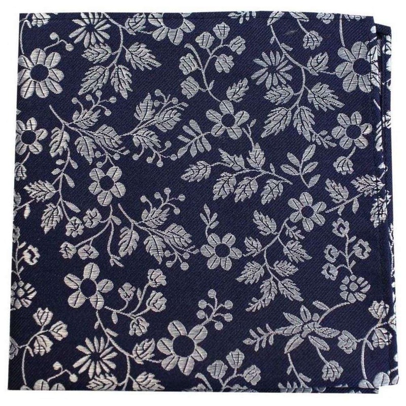 David Van Hagen Flowers Silk Pocket Square - Navy/White