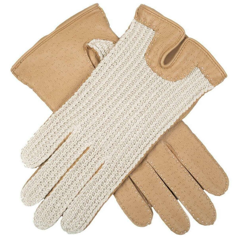 Dents Kelly Handsewn Crochet Back Leather Driving Gloves - Toffee Beige