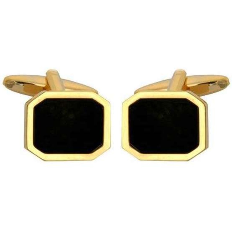 David Van Hagen Gold Plated Onyx Hexagon Cufflinks - Black/Gold