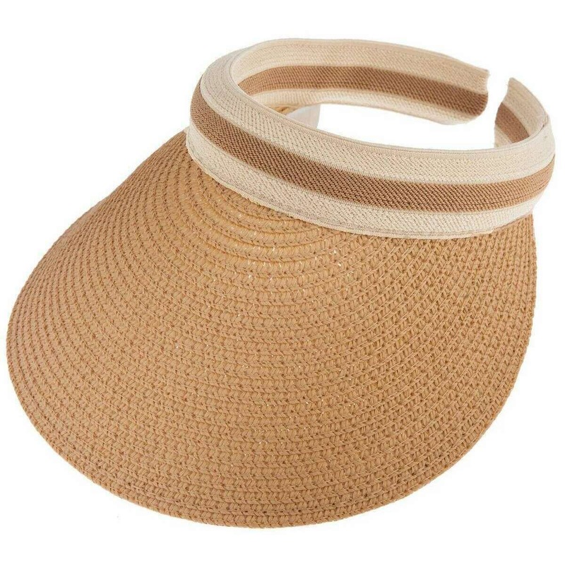 Dents Ribbon Band Straw Sun Visor - Sand Beige