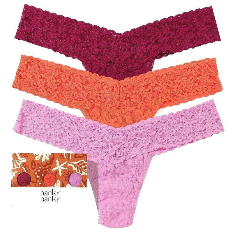 Hanky Panky Signature Lace 3 Pack Low Rise Thong - Drifting Horizon/Tangelo Orange/Bright Amethyst