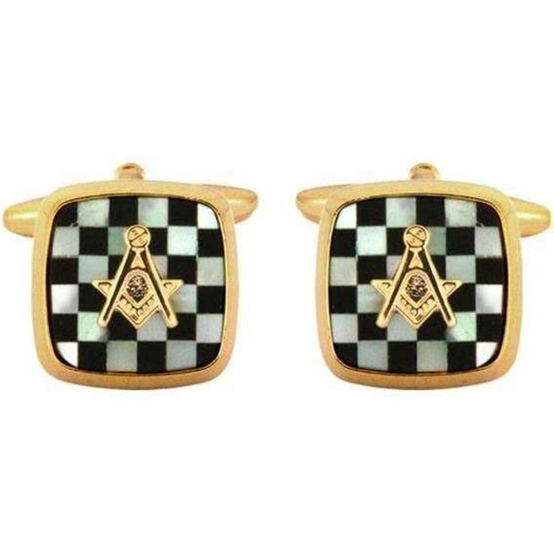 David Van Hagen Masonic Embossed Square Cufflinks - Mother of Pearl/Onyx