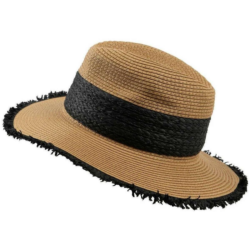 Dents Frayed Edge Straw Fedora Hat - Natural Beige/Black