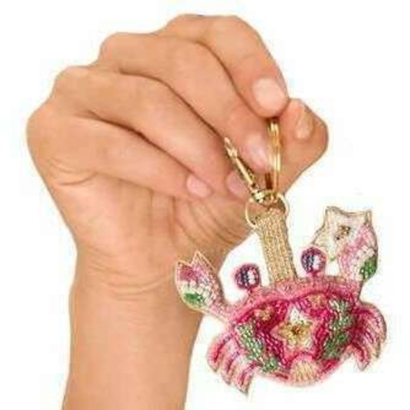 Powder Seafaring Crab Beaded Keyring - Pink