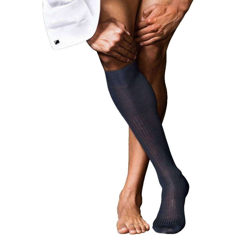 Falke No10 Pure Fil d'Ecosse Smooth Ribbed Knit Knee High Socks - Dark Navy