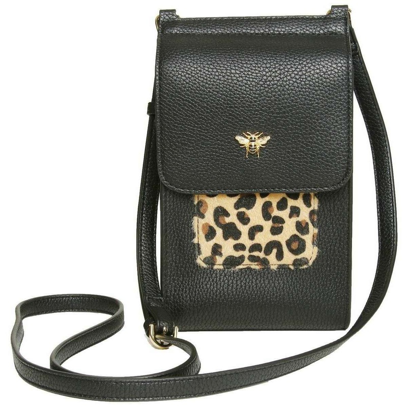 Alice Wheeler London Mini Bloomsbury Cross Body Bag - Black/Leopard Brown