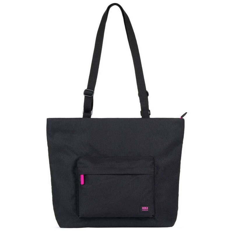 Roka Trafalgar Medium All Black Pink Label Recycled Canvas Crossbody Bag - Black/Pink