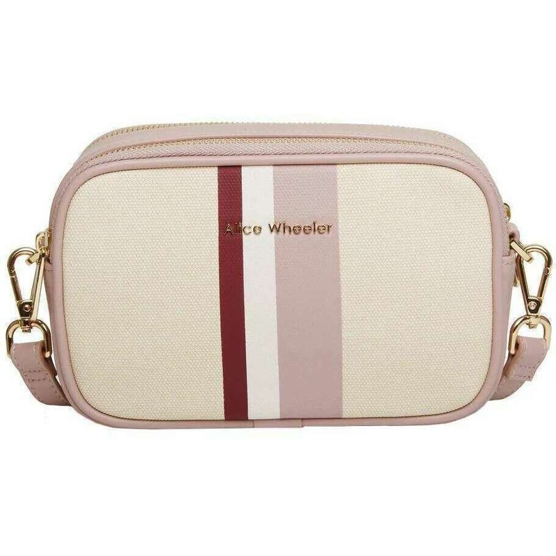 Alice Wheeler London Madrid Stripe Camera Crossbody Bag - Pink