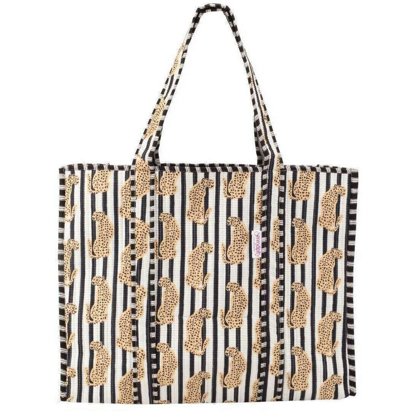 Elie Beaumont Serendipity Cotton Quilted Tote Bag - Leopard Black/White