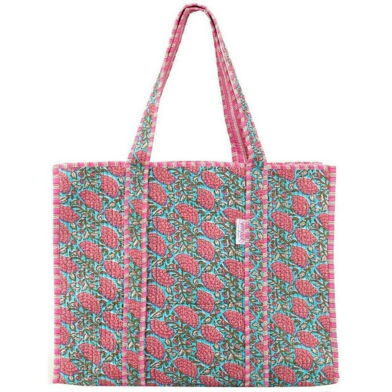 Elie Beaumont Serendipity Cotton Quilted Tote Bag - Peony Blue/Pink