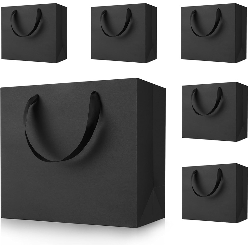 Generic Black Gift Bags with Handles: 12.5X4.5X11 Inch 6Pcs Large Paper Bags Bulk for Party Shopping Wedding Birthday