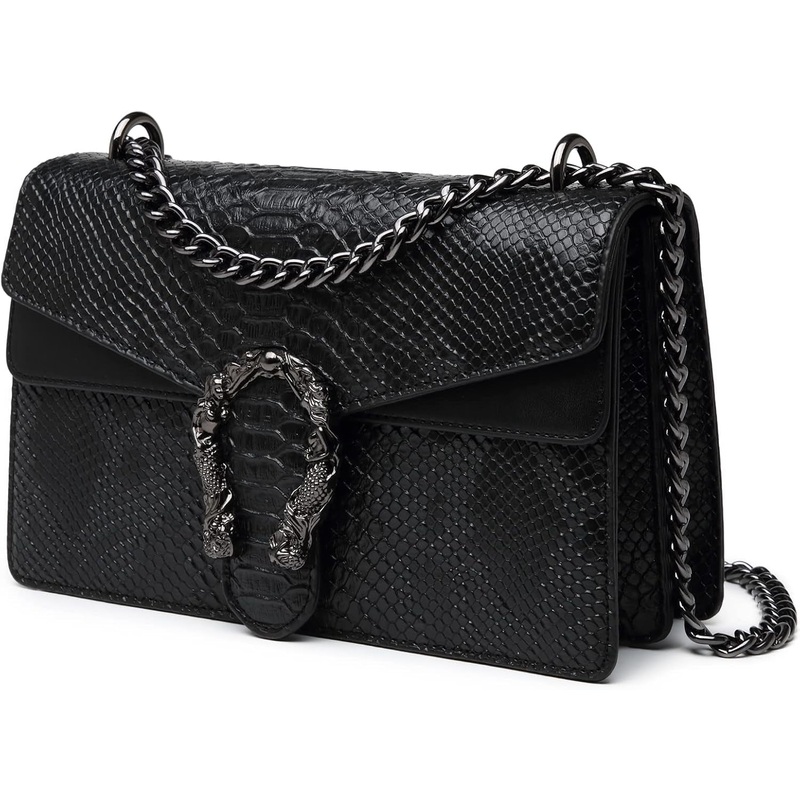 MYHOZEE Crossbody Bags for Women - Snake Printed Clutch Purses Leather Chain Shoulder Bags Evening Handbags