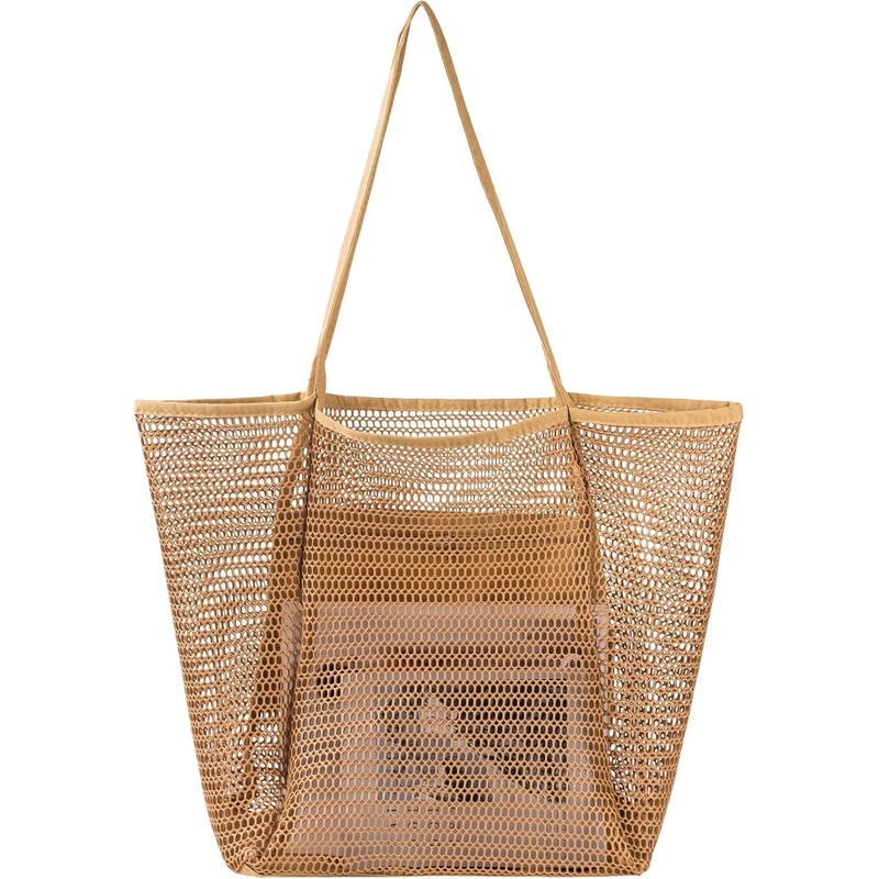 Tavaleu Mesh Beach Bag, Beach Bags for Women, Woven Straw Beach Tote Bag Waterproof with Inner Pocket, Packable Beach Bag