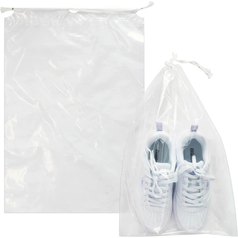 100 Pack Clear Drawstring Shoe Bags for Travel with Cotton Draw Strings