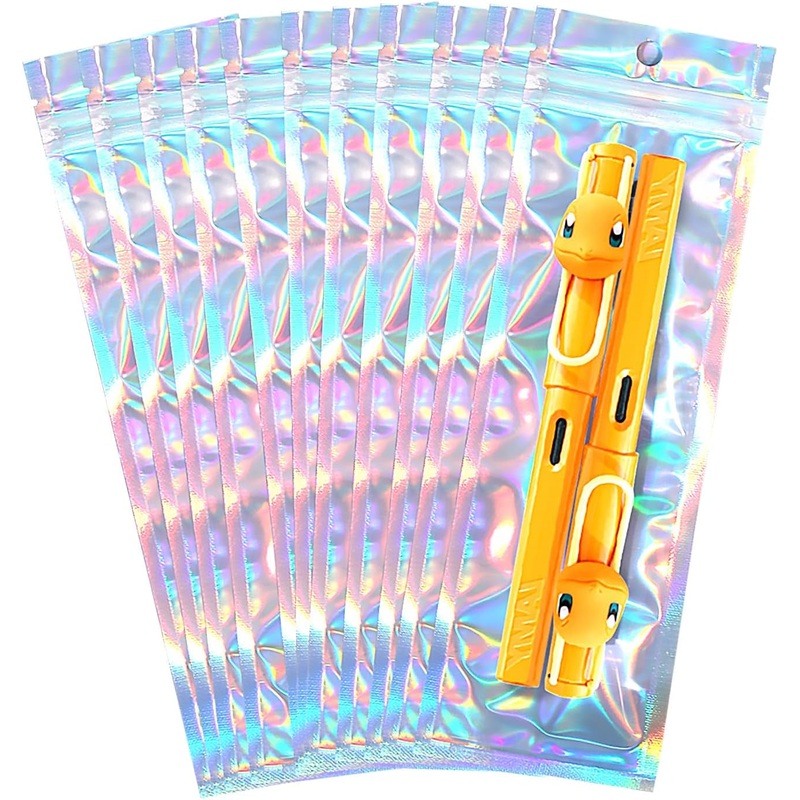 100 Pieces Holographic Pen Bags with Clear Window for Food Storage & Business Display,  2.7x9 Inch