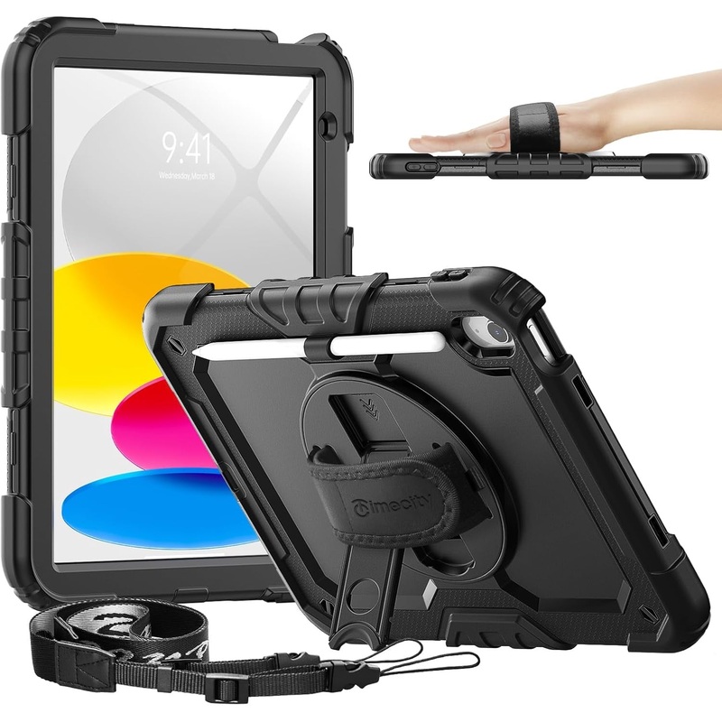 11/10.9 inch iPad Case for iPad (A16)11th/10th Gen with Screen Protector, Stand, Shoulder Strap & Pencil Holder