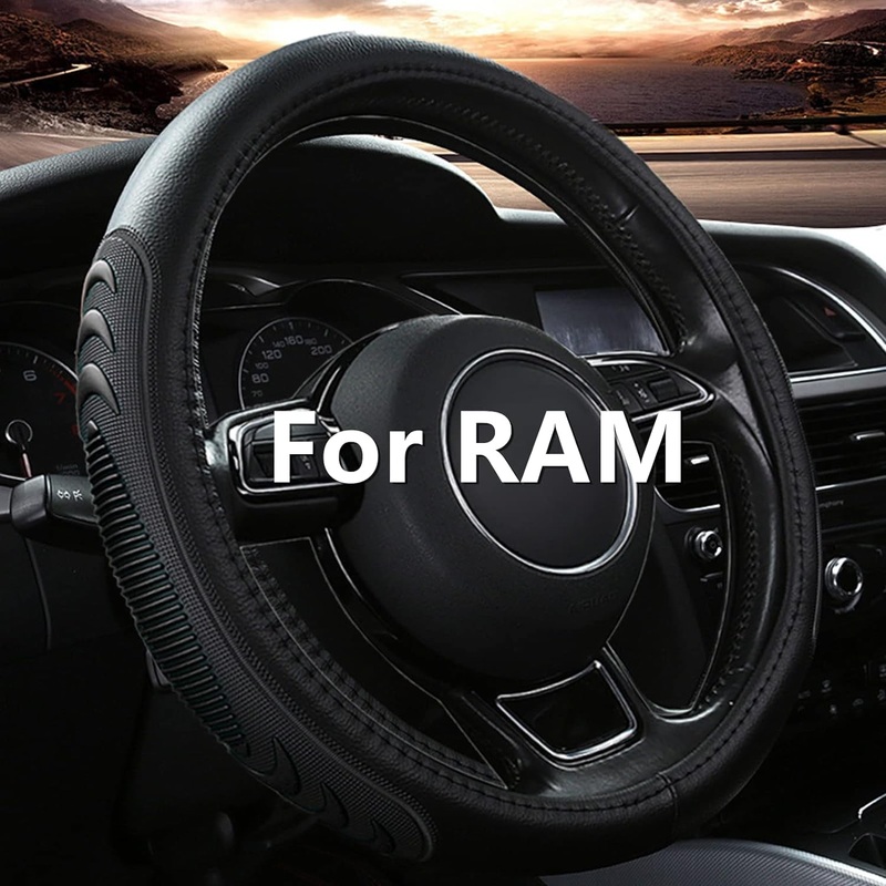 15.5-16 Inche Anti-Slip Leather Steering Wheel Cover for Dodge Ram 1500 2500 3500, Black