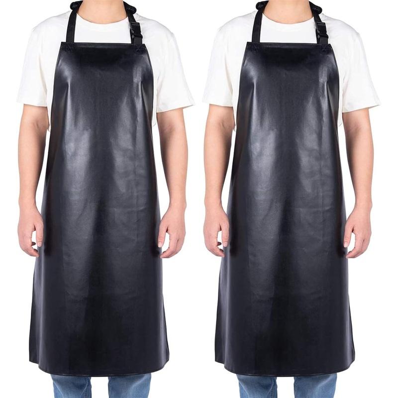 2 Pack Waterproof Rubber Vinyl Aprons, Lightweight Industrial Work Apron