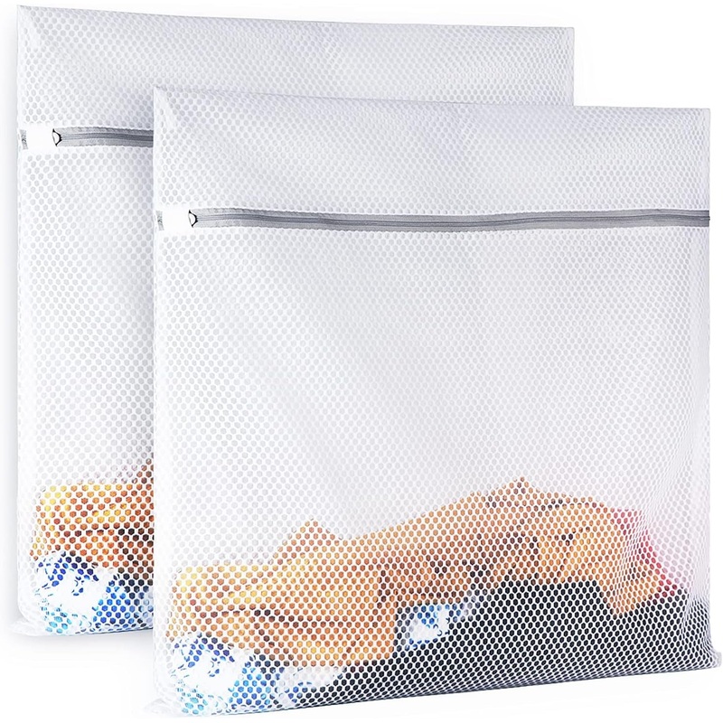 2Pack Mesh Travel Laundry Bag with Anti-Rust Auto-Lock Zippers