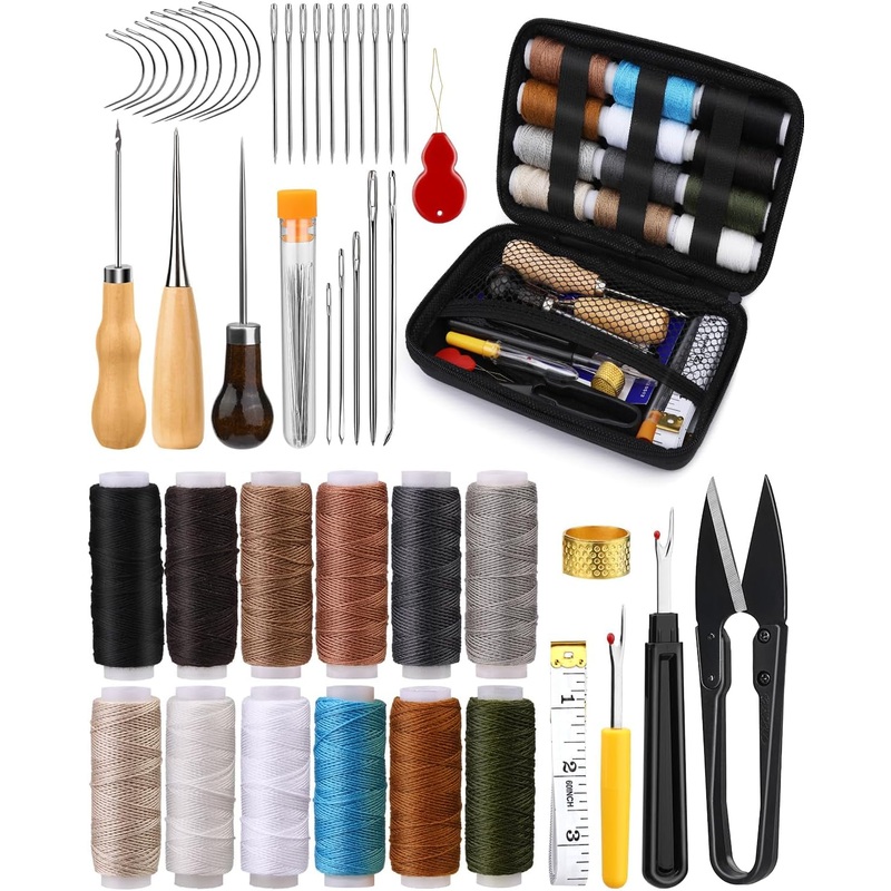 48pcs Heavy Duty Sewing Kit with Thread Needles Sewing Awl Seam Ripper for DIY Crafting & Brepairs