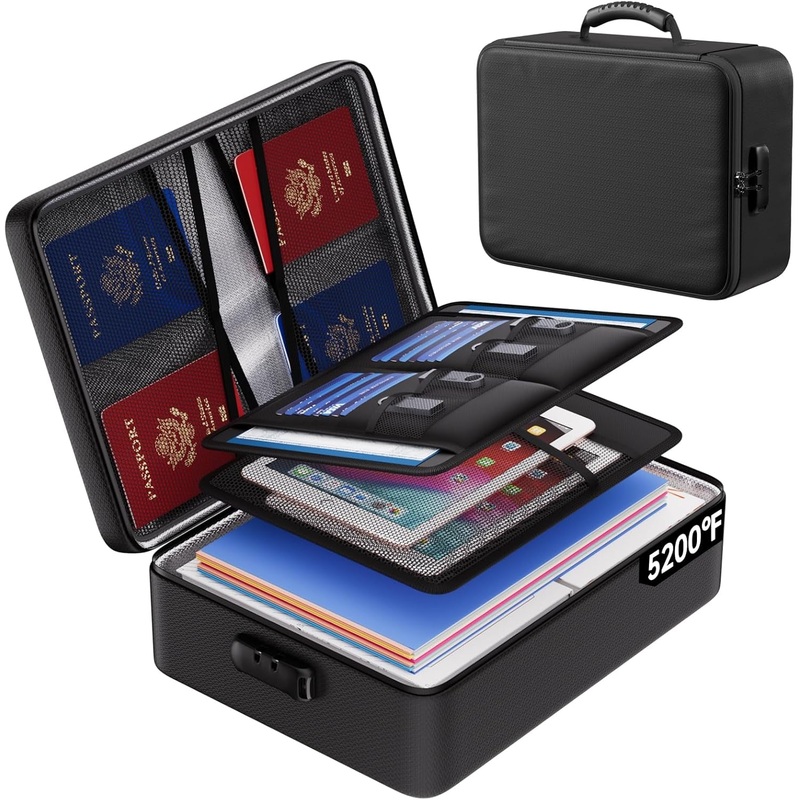5200F 8 Layers Fireproof Document Box with Lock Home Travel Safe