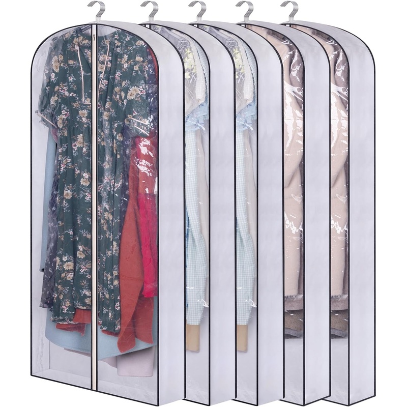 60" Clear Garment Bags with 4" Gussetes and Zipper, 5 Pack
