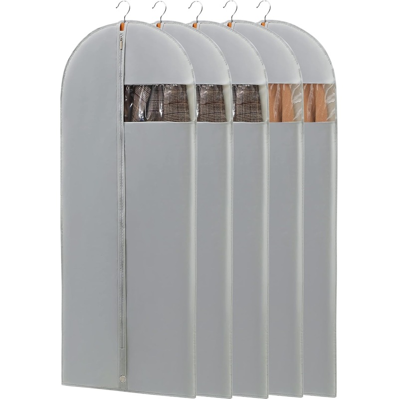 65'' Dress Bags with Clear Window and Zipper, Grey 5 Pack