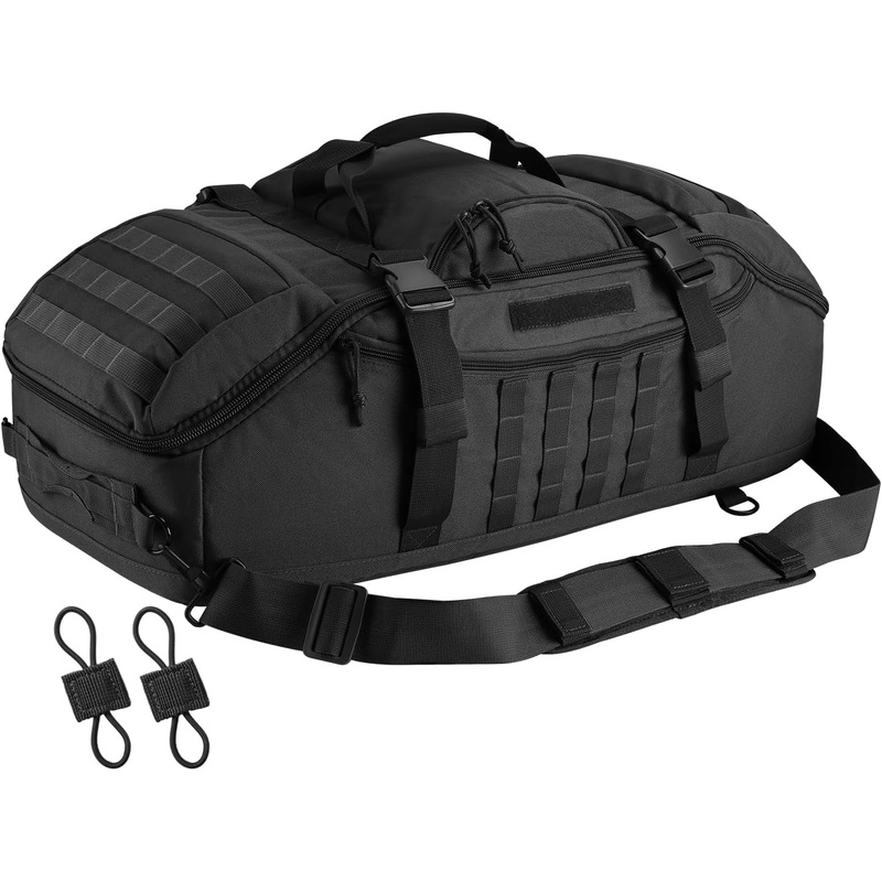 65L Tactical Duffle Bag with 2 Removable Shoulder Straps, 3-in-1 MOLLE Backpack, Black
