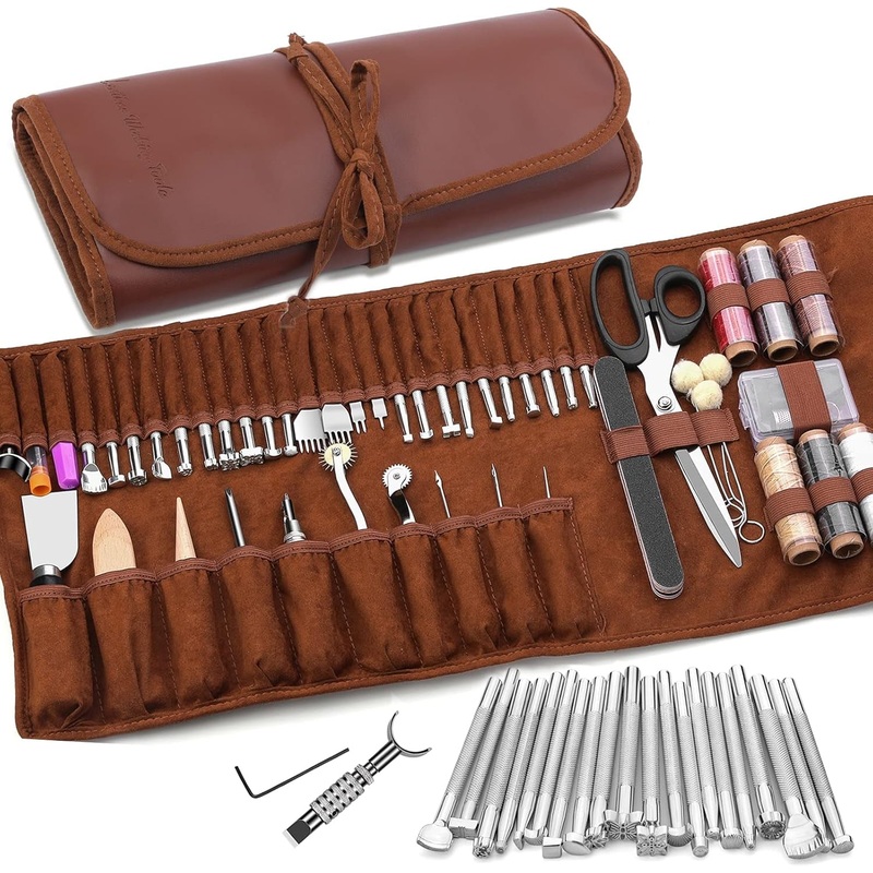 72-Piece Leather Working Tools Kit with Storage Bag for Crafting, Repair & DIY Projects