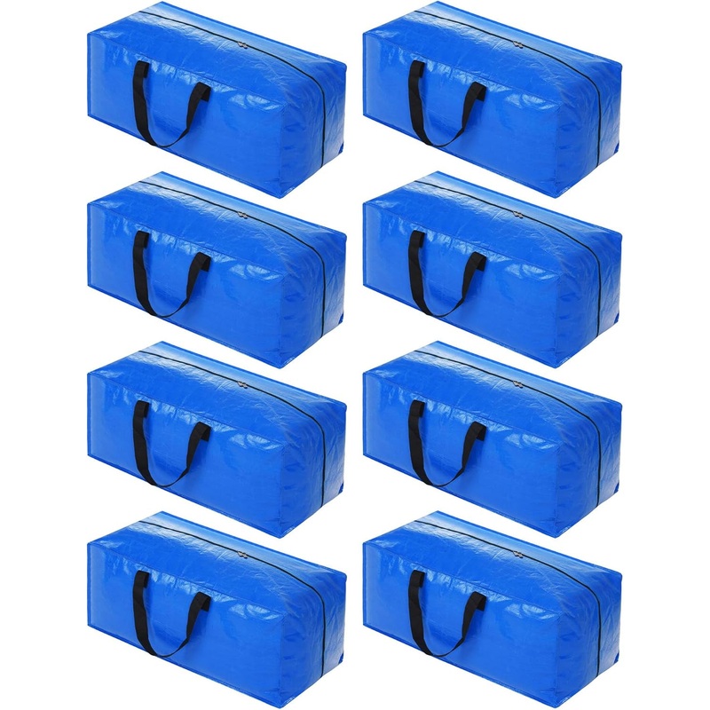 8 Pack Heavy Duty Extra Large Moving Bags Storage Tote - Strong Handles& Backpack Straps - Space Saving Storage Bags Alternative to Moving Boxes and Bins,Compatible with Ikea Frakta Cart, Blue
