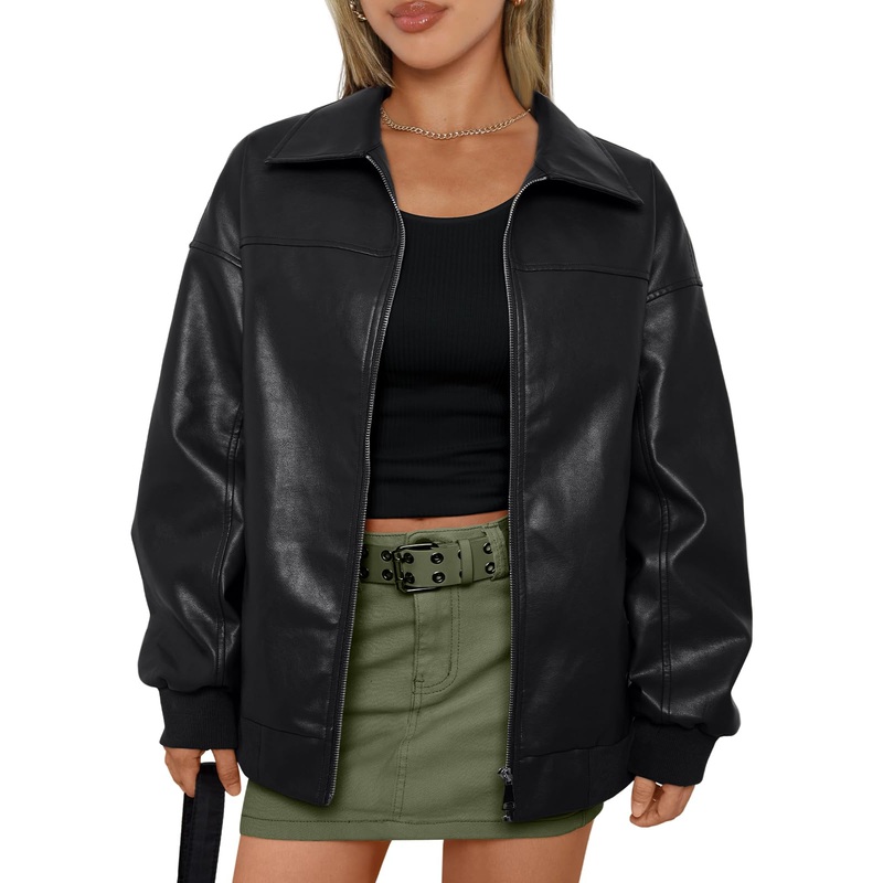 AUTOMET Womens Leather Jackets, Zip Up Motorcycle Coats