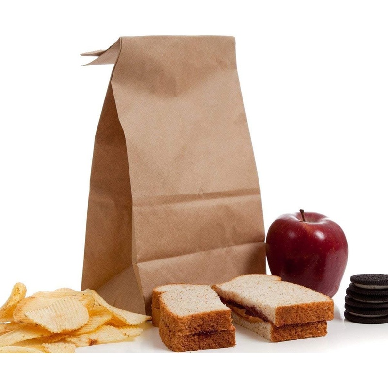 Bagdream Brown Paper Lunch Bags 12LB 7X4.5X13.75 Inches 100Pcs Recyclable Kraft Paper Bags Bulk, Disposable, Large for Snack, Lunch, Sandwich, Burger, Baked Food, Craft, Packing