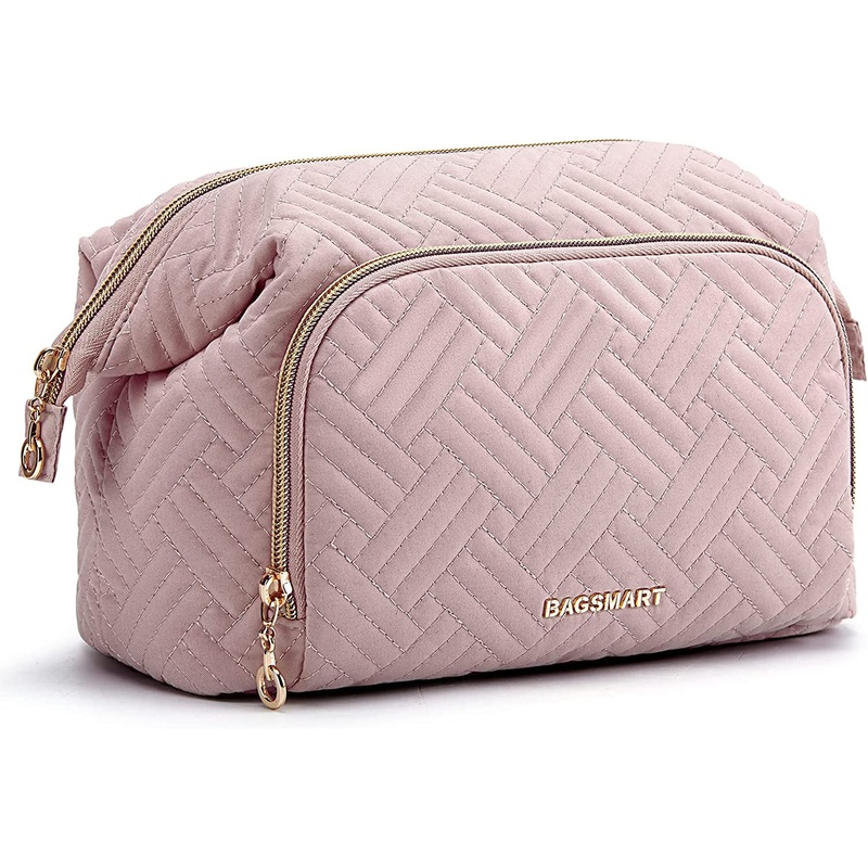 BAGSMART Travel Makeup Bag, Cosmetic Bag Make up Organizer Case,Large Wide-Open Pouch for Women Purse for Toiletries Accessories Brushes