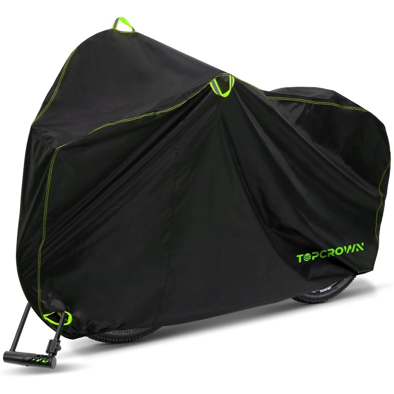 Bike Cover Waterproof Outdoor Storage for 1/2/3 Bikes, Bicycle Cover Rain Sun UV Dust Wind Proof with Storage Bag for Mountain Road Bike/Ebike (210D Black+Green, XL Size for 1 Bike)