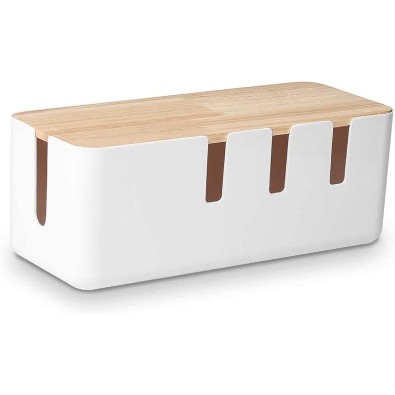 Cable Management Box by Baskiss, 12X5X4.5 Inches, Wood Lid, Wire Organizer for Desk TV Computer USB Hub System to Cover and Hide & Power Strips & Cords