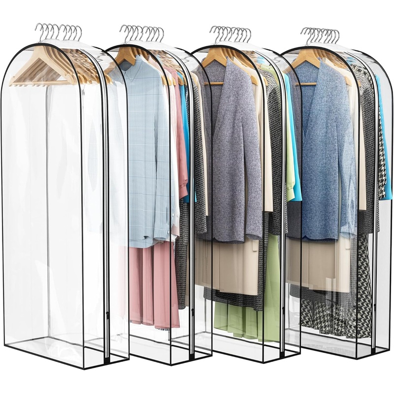Clear Garment Bag for Hanging Clothes 10 Gusseted, 50 Suit Bags for Open Closet Storage Plastic Clothes Cover for Coat, Dress, Shirts, Fur, Jacket, Wardrobe Protectors, 4 Pack
