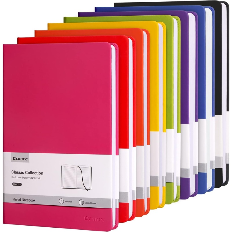 Comix 8 Pack Lined Journal Notebooks for Work, 240 Pages, 5.5"X8.3", Hardcover, A5 Medium College Ruled, Journaling Notebooks for Notes-Taking, Fits for Office School Home