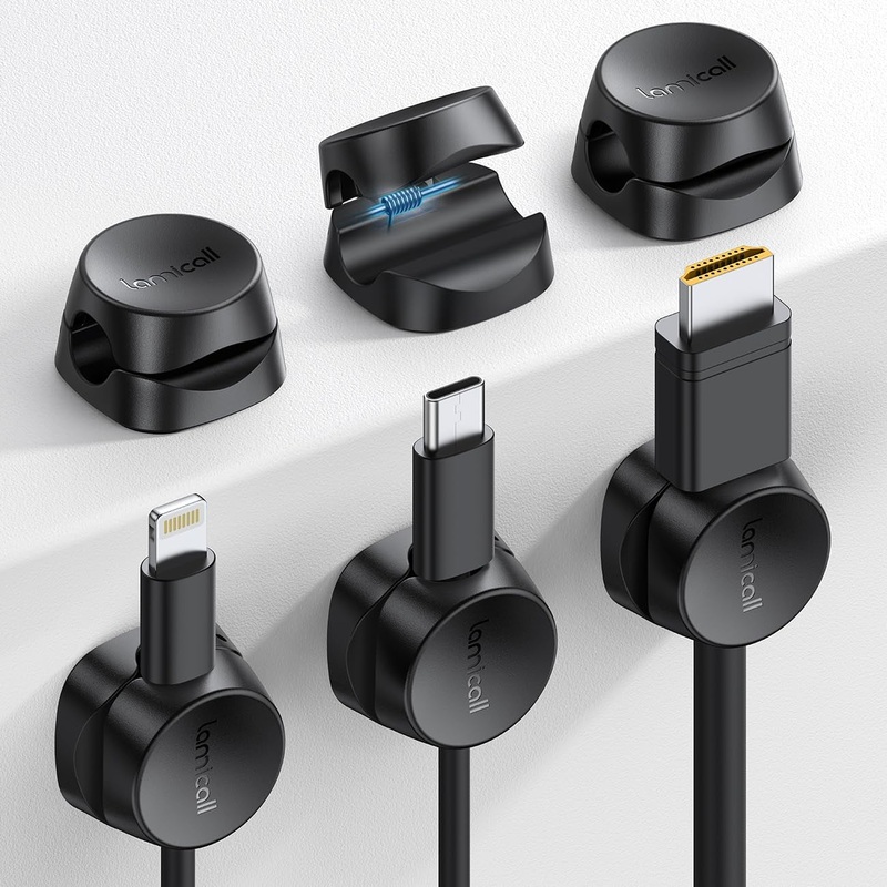 Cord Organizer [1S Lock] Spring Cable Holder Clips - Lamicall 6Pack Desk Cable Management Clips, Phone Charger Cord [Smooth Adjustable], Adhesive Wire Organizer Keeper for Nightstand Wall Car Office