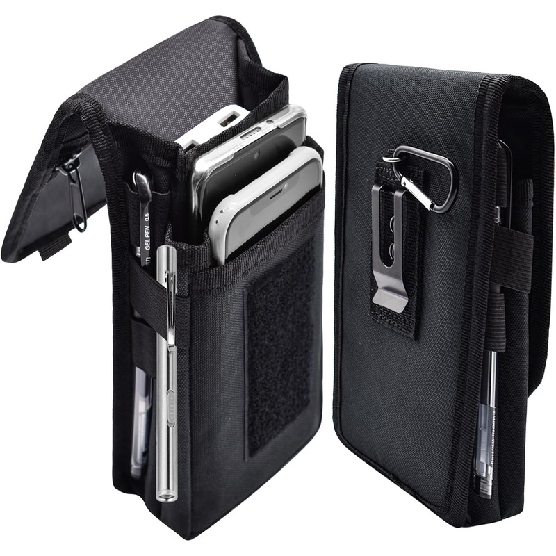 Dual Phone Holster,Belt Phone Pouch, Large Smartphone Pouch Cell Phone Holder, Multi-Purpose Tactical Cell Phone Holder for Work, Hiking, Camping, Barbecue, Rescue (Black)