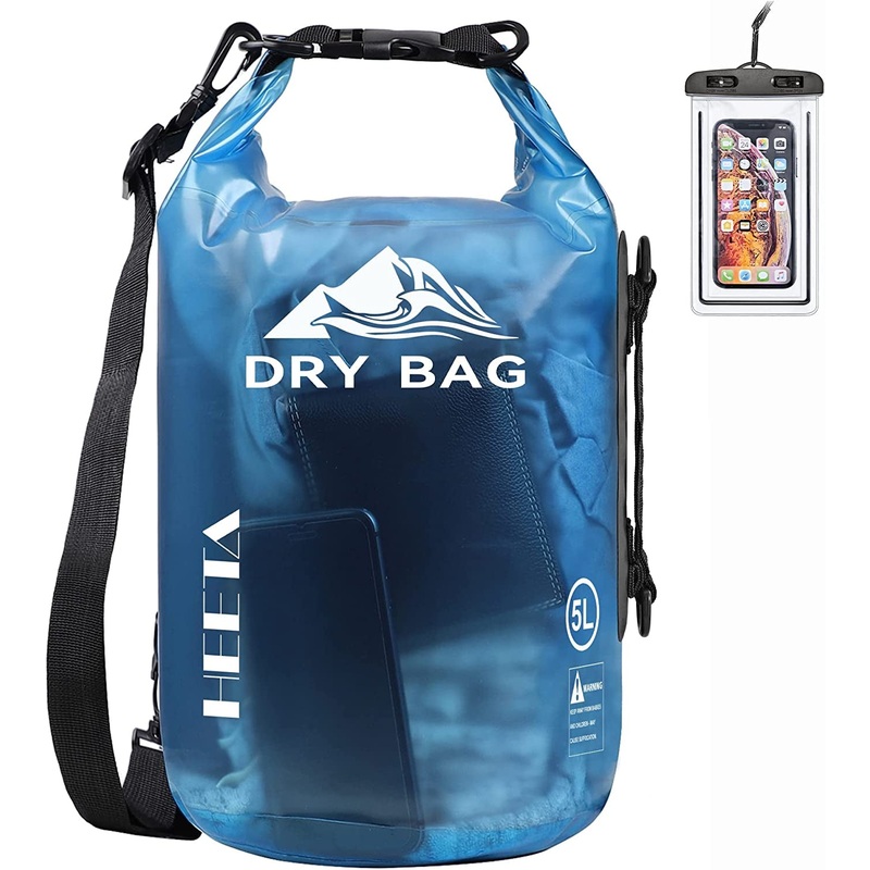 HEETA Dry Bag Waterproof for Women Men, 5L/10L/20L/30L/40L Roll Top Lightweight Dry Storage Bag Backpack with Phone Case for Travel, Swimming, Boating, Kayaking, Camping & Beach, 11 Transparent Colors