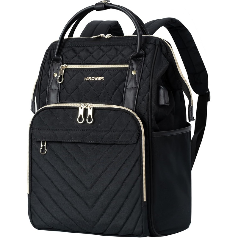 KROSER Laptop Backpack 17" Stylish Backpack Water Repellent College Casual Daypack with USB Port Travel Business Work Bag for Men/Women-Quilted