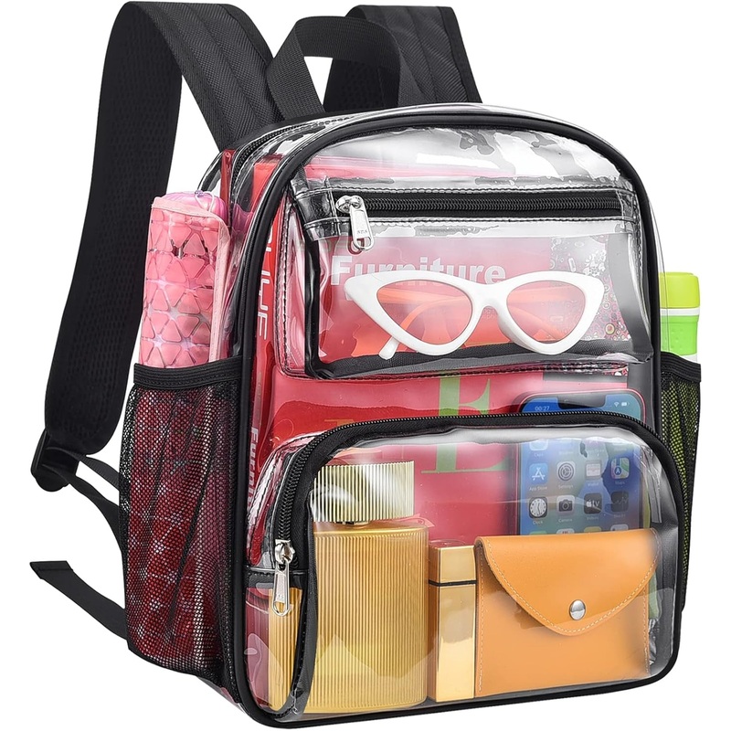MAY TREE Clear Backpack Stadium Approved for Women and Men, Clear Bag for Stadium Events, Transparent Bag for Concert Sporting Festival, Black