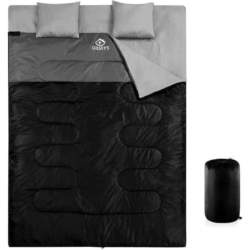 Oaskys Double Sleeping Bag for Adults with 2 Pillows - Queen Size XL Waterproof Sleeping Bag for All Season Camping Hiking Backpacking 2 Person Sleeping Bags for Cold Weather & Warm