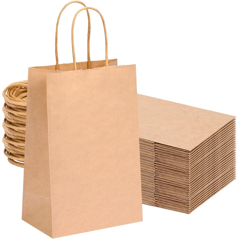 OUTUXED 60Pcs Small Gift Bags, 5.25X3.2X8In Brown Paper Bags with Handles Bulk for Gift, Shopping, Birthday, Wedding, Business Party (Kraft)