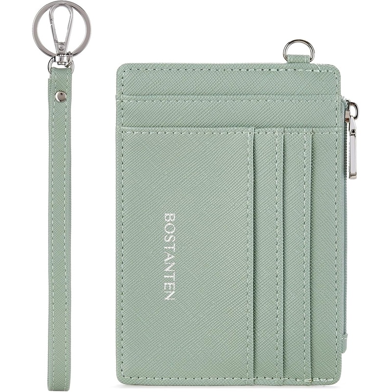 Slim Credit Card Holder Wristlet Keychain Wallet - Light Green