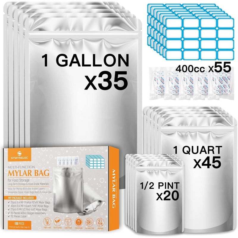 Smell Proof Bag Set with 100 Pack-3 Size Smell Proof Mylar Bags, 55 Oxygen Absorbers & 100 Labels