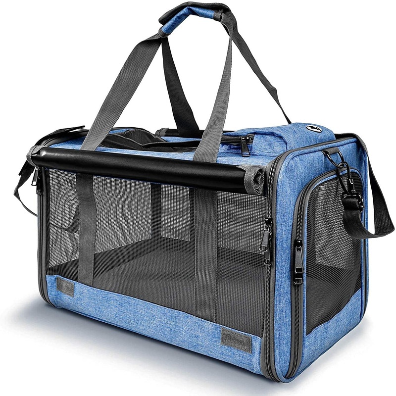 Soft-Sided Pet Carrier with Privacy Blinds, Lambskin Liner and Mesh Ventilation for Pet Up To 20 lbs