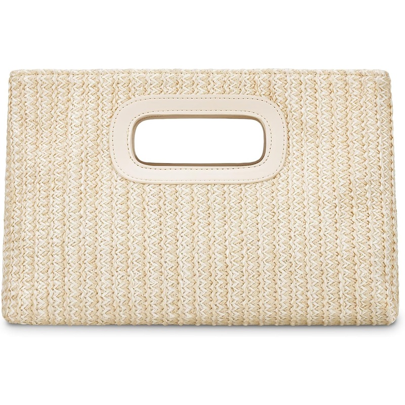 Straw Clutch Evening Bag for Women, Shoulder Crossbody with Gold Chain Strap