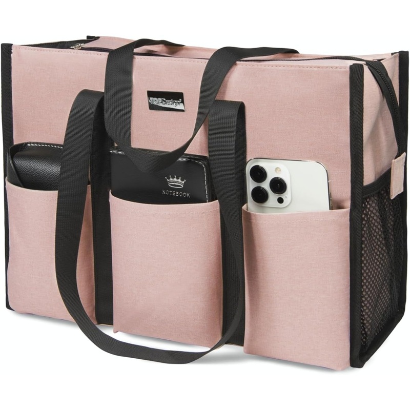 Topdesign Utility Water Resistant Tote Bag with 13 Pockets, Top Zipper Closure & Thick Bottom Support, for Working Women