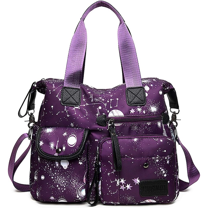Tote Bag for Women,Multi Pockets Shoulder Handbag,Nurse Bag for Work,Large Cross Body Purse,Fashion Nylon Top Handle Satchel